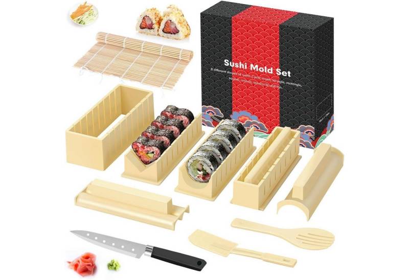 LuxusKollektion Kochbesteck-Set Sushi Maker Set 12 Artikel Messer Matte Sushiteller Beige von LuxusKollektion