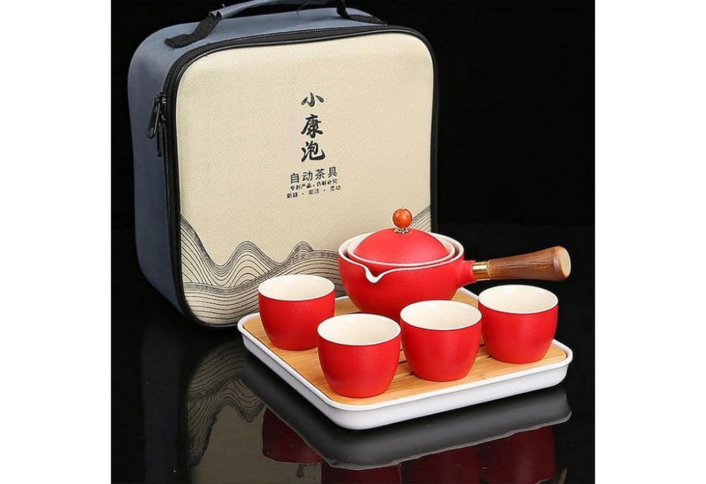 LuxusKollektion Kochbesteck-Set Tee Set Keramik Kungfu 360 Teekanne Infuser 4 Teetassen Rot von LuxusKollektion