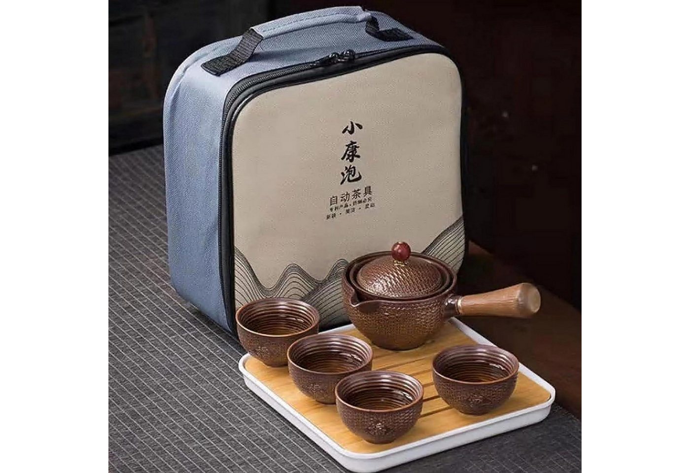 LuxusKollektion Kochbesteck-Set Tee Set Keramik Kungfu Teekanne 360 4 Teetassen Bambusweben von LuxusKollektion