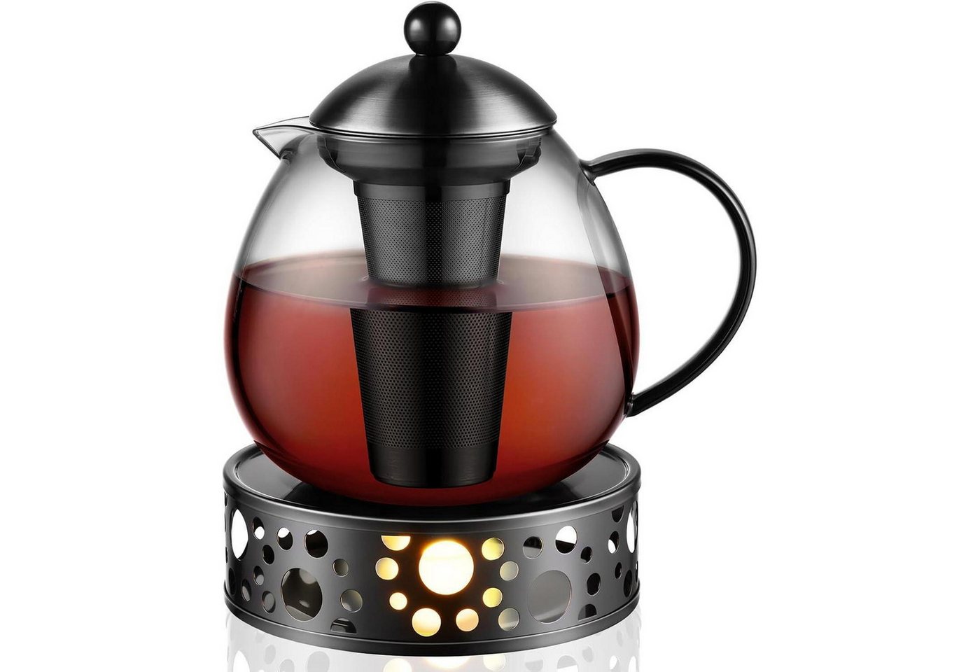 LuxusKollektion Kochbesteck-Set Teebereiter 1500ml Glas Typ10 Schwarz Teekanne mit Stövchen von LuxusKollektion