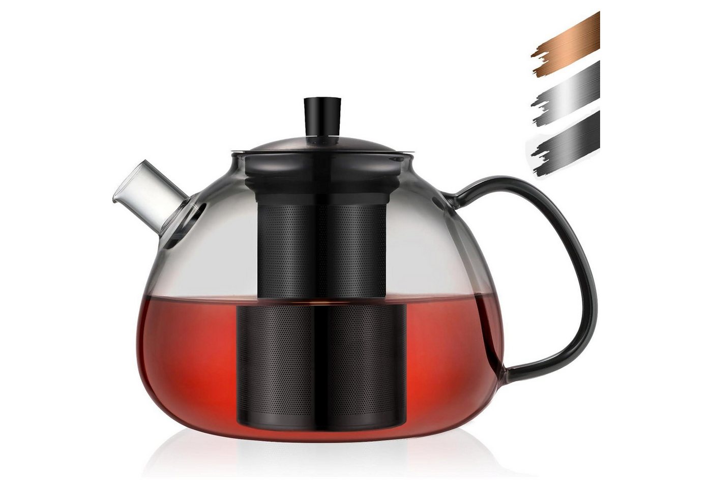 LuxusKollektion Kochbesteck-Set Teekanne Borosilikatglas 1500ml Edelstahlsieb 1500ml Schwarz-1500ml von LuxusKollektion