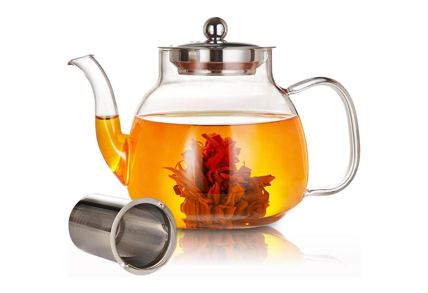 LuxusKollektion Kochbesteck-Set Teekanne Borosilikatglas Teesieb Herd Mikrowelle 1100 ml (37 oz) von LuxusKollektion