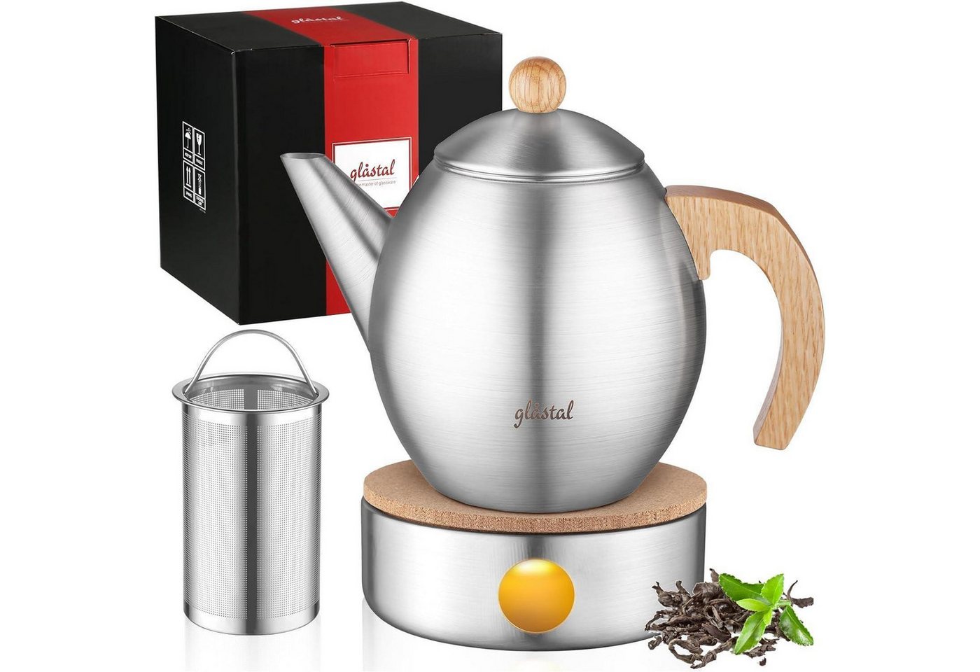 LuxusKollektion Kochbesteck-Set Teekanne Edelstahl 1200ml Stövchen Teebereiter Typ8 Edelstahl Teekanne von LuxusKollektion