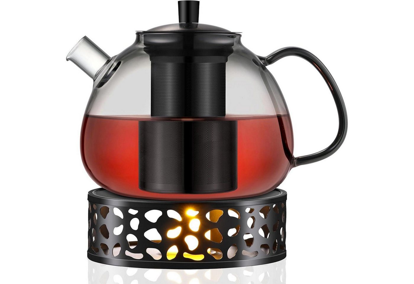 LuxusKollektion Kochbesteck-Set Teekanne Glas 1500ml Teekanne mit Stövchen Typ4 Schwarzfilter von LuxusKollektion