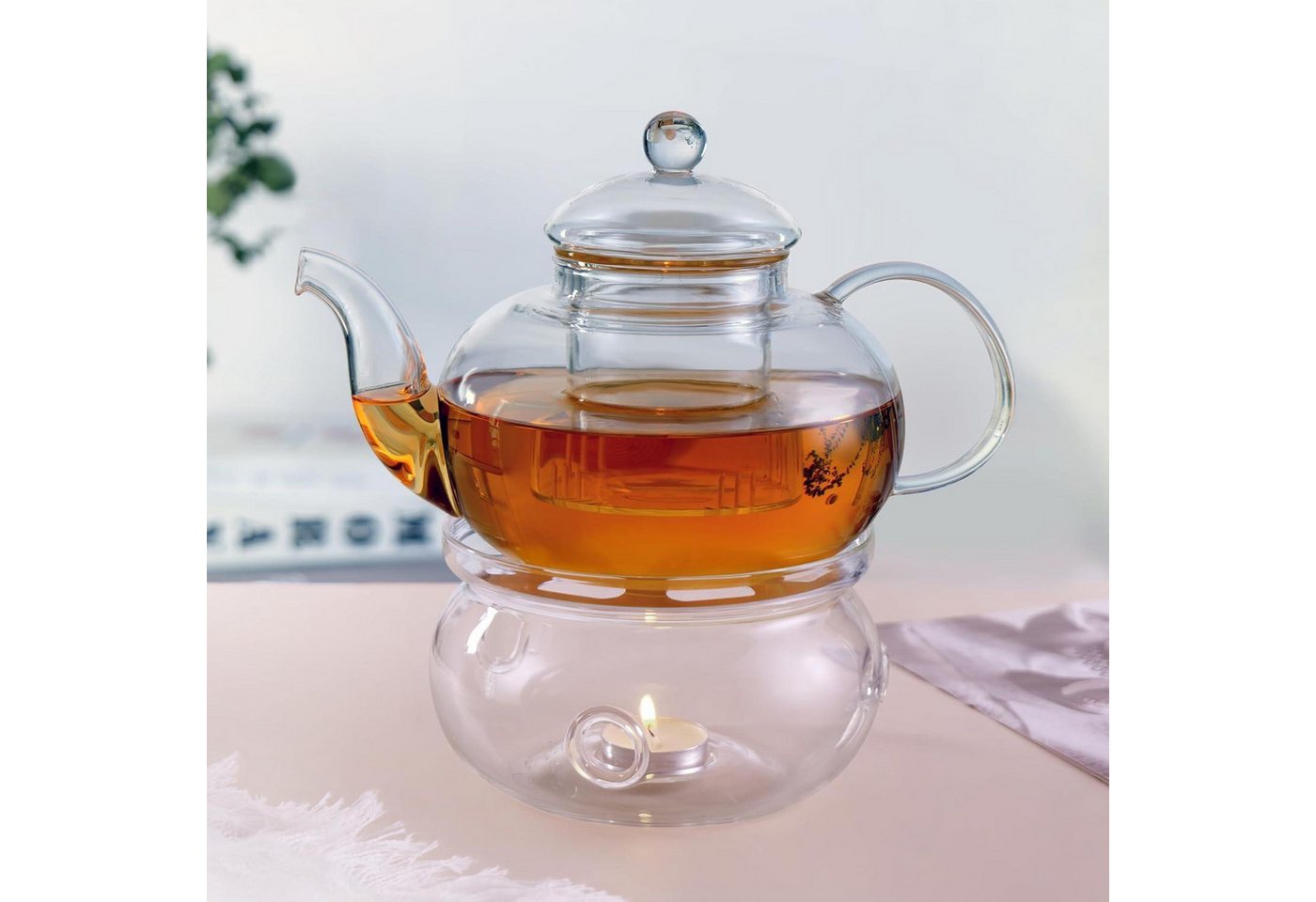 LuxusKollektion Kochbesteck-Set Teekanne Glas Sieb 1L 1000ml Teekanne und 13,5cm Glaswärmer von LuxusKollektion