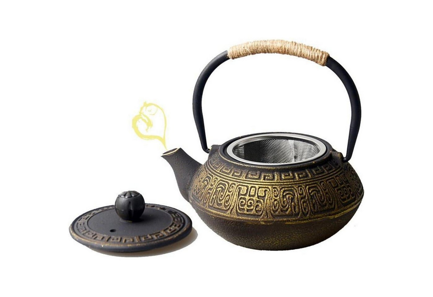 LuxusKollektion Kochbesteck-Set Teekanne Gusseisen Edelstahl Sieb Filter 600ml Goldener Eisentopf von LuxusKollektion