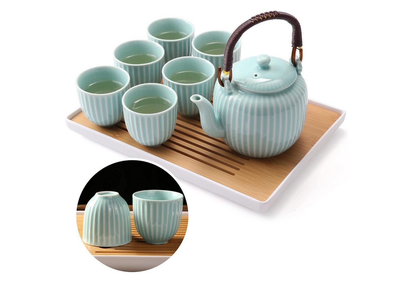 LuxusKollektion Kochbesteck-Set Teeservice Porzellan Teekanne 6 Teetassen Tablett Bambus Grün LuxusKollektion Kochbesteck-Set Teeservice Porzellan Teekanne 6 Teetassen Tablett Bambus Grün von LuxusKollektion