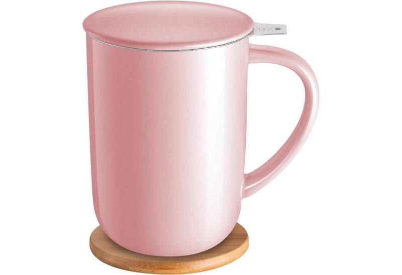 LuxusKollektion Kochbesteck-Set Teetasse Porzellan Teesieb Deckel Untersetzer 473ml Tee Pink von LuxusKollektion