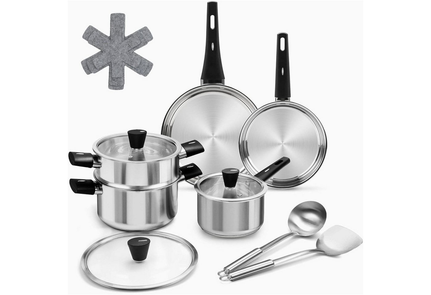 LuxusKollektion Kochbesteck-Set Töpfe Pfannen Topfset Edelstahl Induktion 14 Pieces 14 von LuxusKollektion