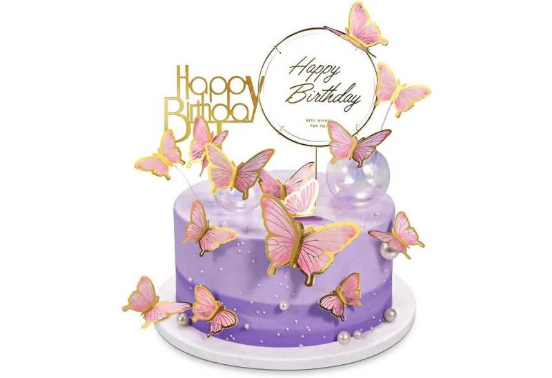 LuxusKollektion Kochbesteck-Set Tortendeko 22 Stück Schmetterlinge Cake Topper Geburtstag Pink von LuxusKollektion