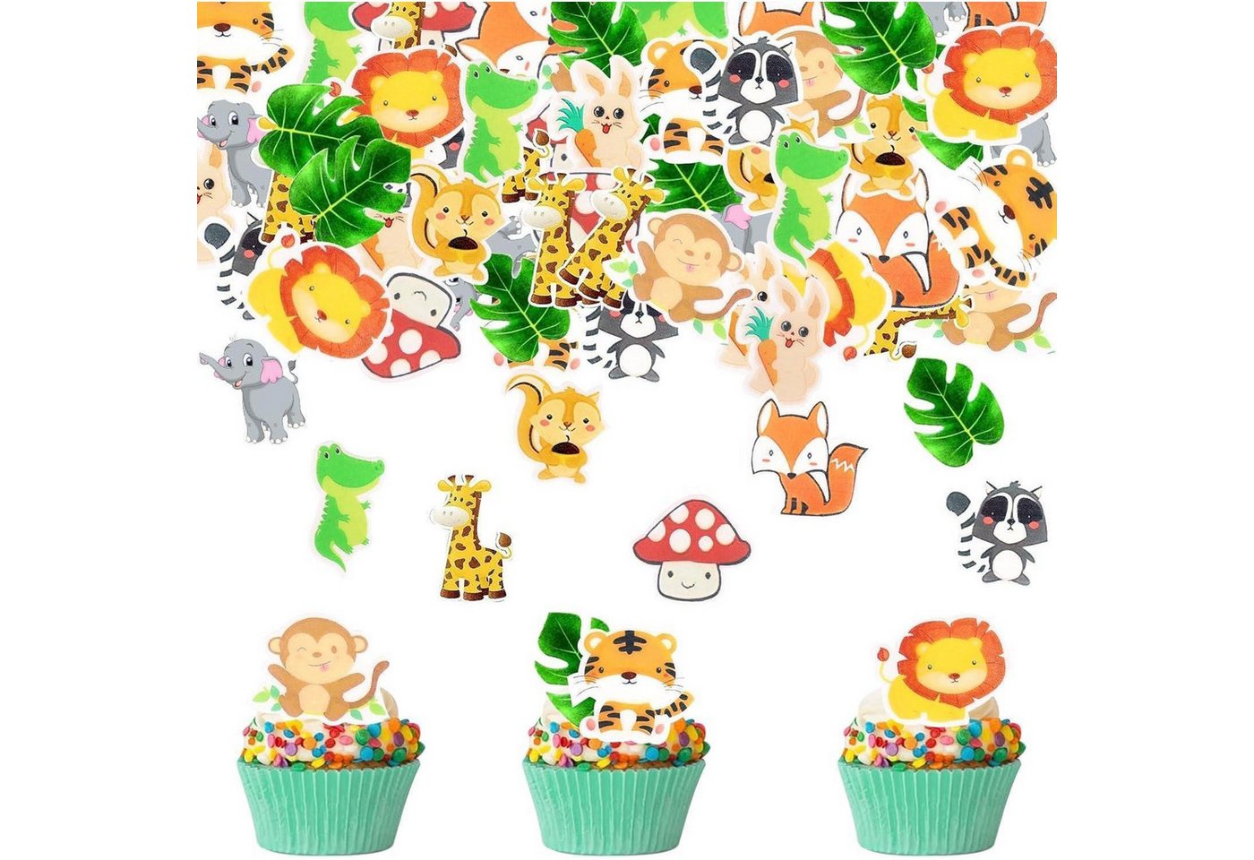 LuxusKollektion Kochbesteck-Set Tortendeko 60er essbar Dschungel Wald Muffin Cupcake Topper Tiere von LuxusKollektion