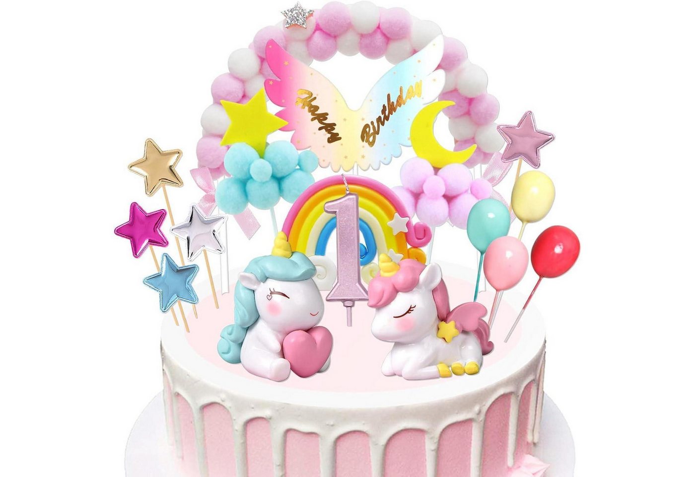 LuxusKollektion Kochbesteck-Set Tortendeko Einhorn 1 Geburtstag Mädchen Kerze Topper Einhorn-1 Jahr von LuxusKollektion