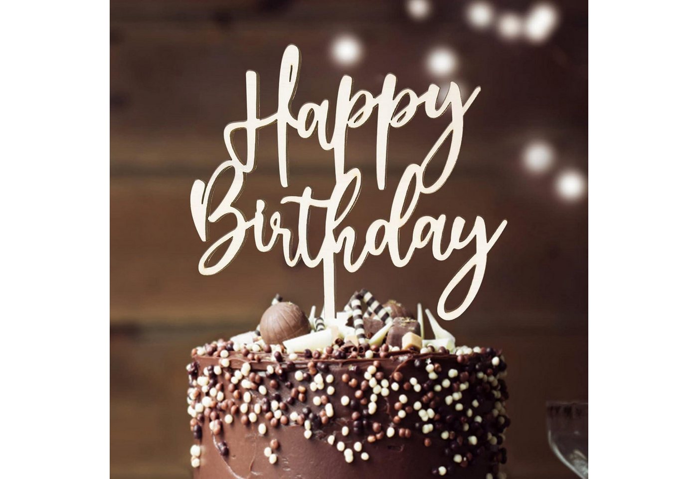 LuxusKollektion Kochbesteck-Set Tortendeko Happy Birthday Cake Topper 15x20cm Holz Holz Cake Topper von LuxusKollektion