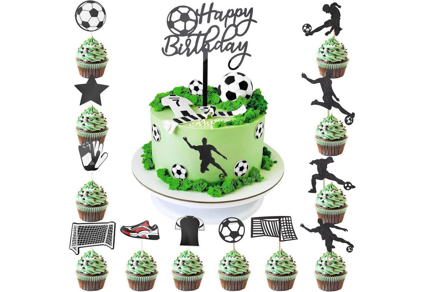 LuxusKollektion Kochbesteck-Set Tortendeko Kuchen Geburtstag Topper 17 Stück Party Fussball von LuxusKollektion