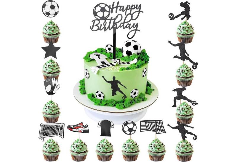LuxusKollektion Kochbesteck-Set Tortendeko Kuchen Geburtstag Topper 17 Stück Party Fussball von LuxusKollektion