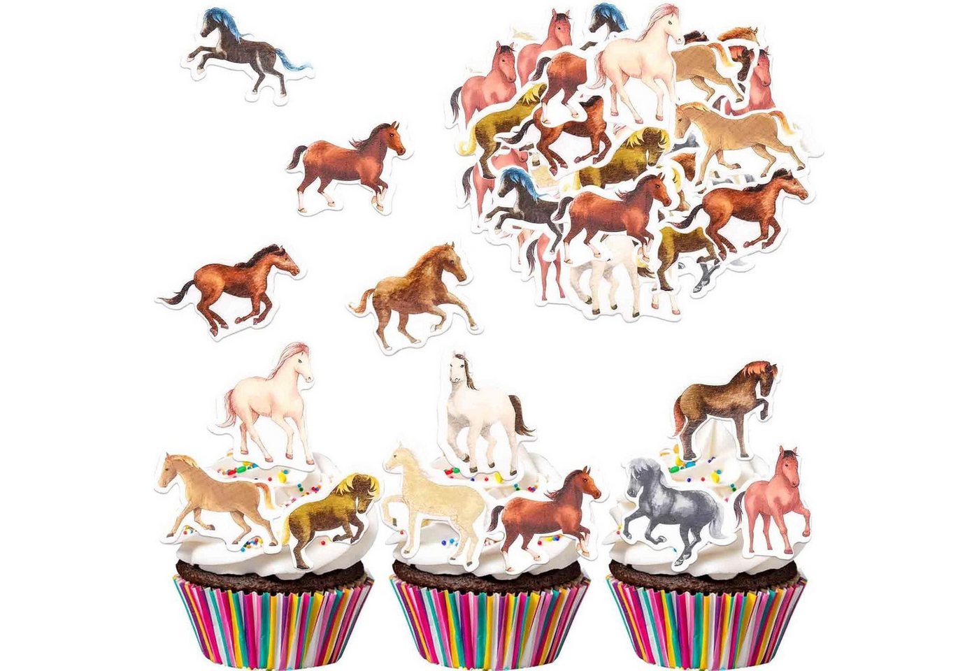 LuxusKollektion Kochbesteck-Set Tortendeko essbar Esspapier Cupcake Topper Muffin Pferd von LuxusKollektion