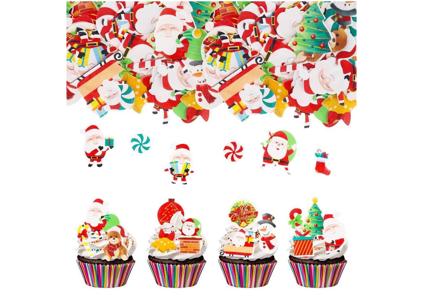 LuxusKollektion Kochbesteck-Set Tortendeko essbare Cupcake Topper Muffin Santa 60 Weihnachten von LuxusKollektion