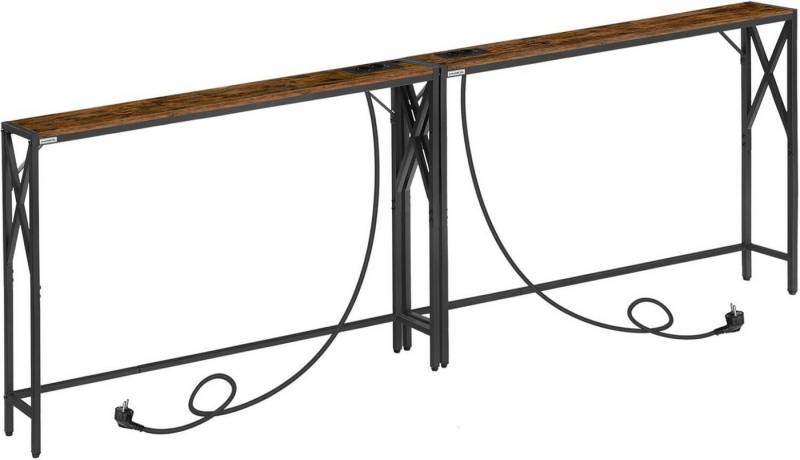 LuxusKollektion Konsolentisch Konsolentisch mit Ladestation Vintagebraun Schwarz 100 x 15 x 73.5 cm von LuxusKollektion