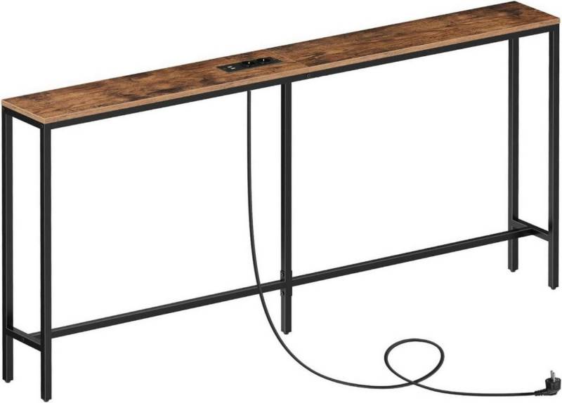 LuxusKollektion Konsolentisch Schmaler Konsolentisch mit Ladestation 160 cm Vintagebraun Schwarz von LuxusKollektion