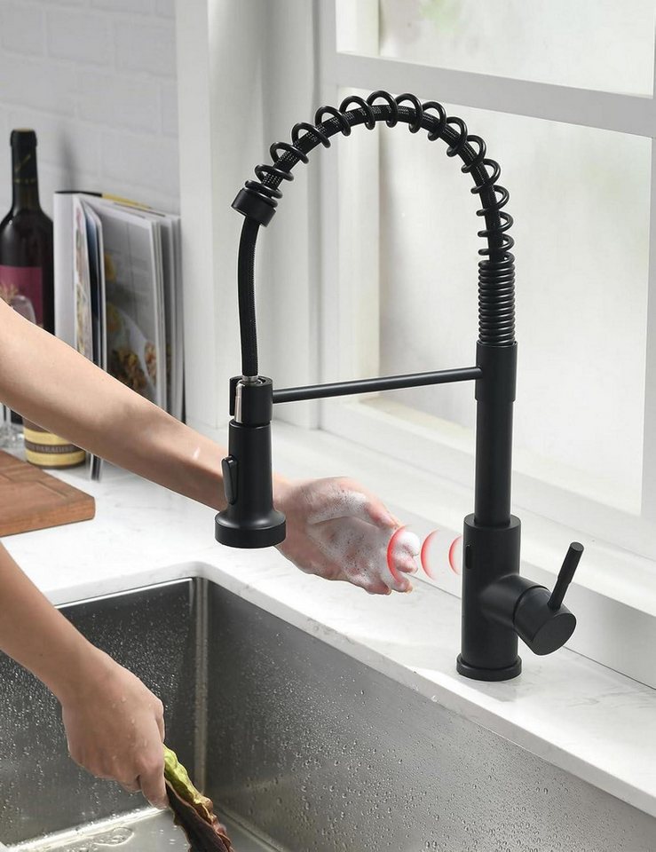 LuxusKollektion Küchenarmatur Infrarot Sensor Küchenarmatur Schwarz Ausziehbar 360° Schwenkbar von LuxusKollektion