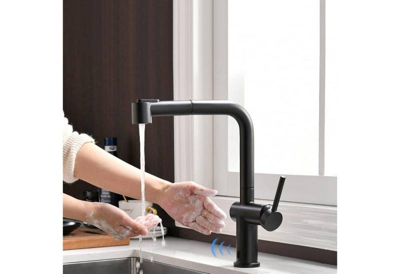 LuxusKollektion Küchenarmatur Infrarot Sensor Schwarz Wasserhahn Küche Ausziehbare Brause von LuxusKollektion