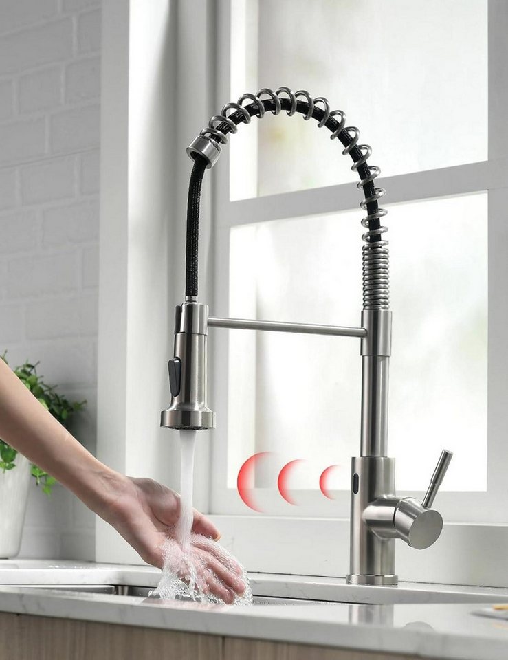 LuxusKollektion Küchenarmatur Infrarot Sensor Wasserhahn Küche mit Ausziehbarer Brause von LuxusKollektion