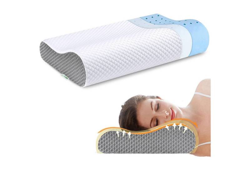 LuxusKollektion Lagerungskissen Kopfkissen Memory Foam orthopädisch Nacken Bambusbezug Grau-weiß von LuxusKollektion