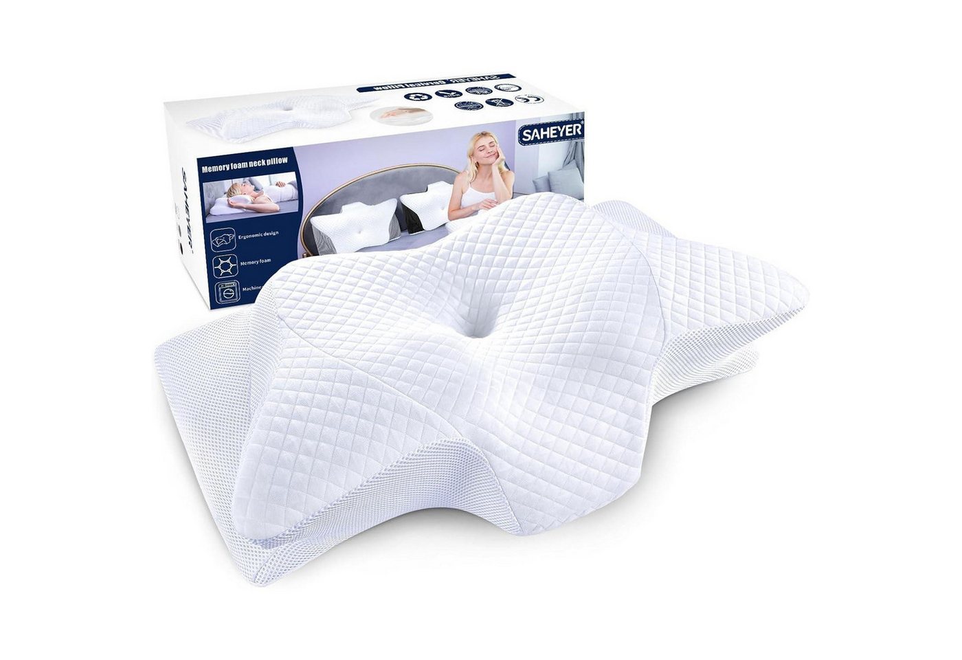 LuxusKollektion Lagerungskissen Nackenkissen Memory Foam Nackenstützkissen Weiß 60 x 35,5 x 10 13CM von LuxusKollektion