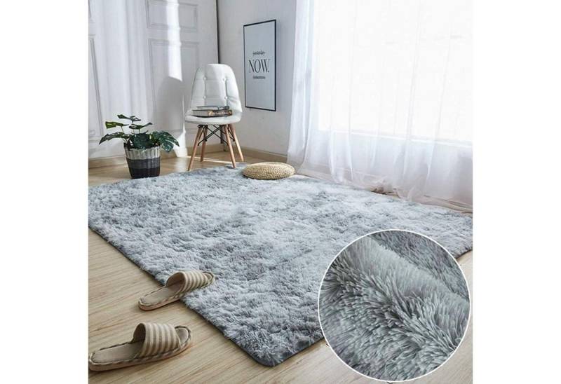 Langflor-Teppich Hochflor Teppich grau weiß 160x230cm für Wohnzimmer Schlafzimmer von Tinyboy-hbq