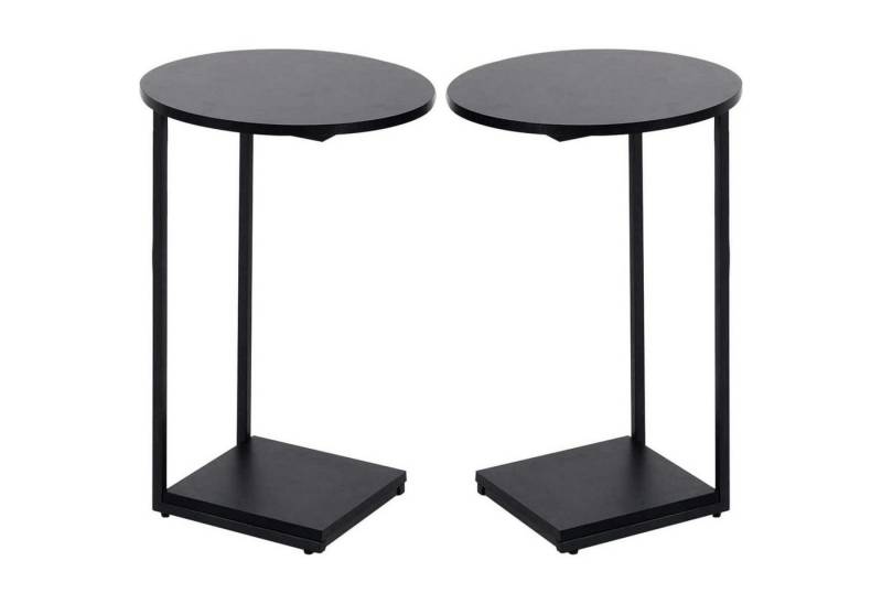 LuxusKollektion Laptoptisch Beistelltisch C förmig 2er Set Metall Holz Schwarz 40*40*60cm(2er Set) von LuxusKollektion