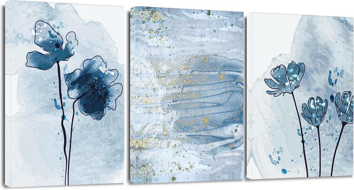 Artscope Leinwandbild 3-teilig Blaue Goldene Aquarellmalerei Leinwandbilder 30x40cm von Artscope