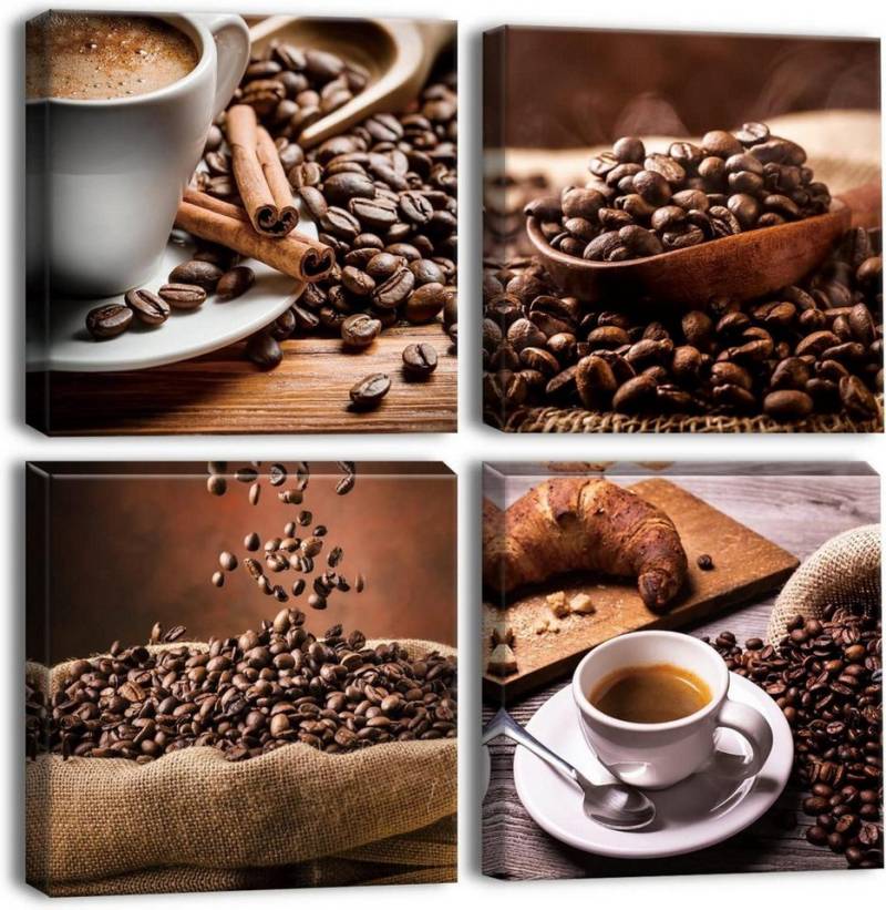 Artscope Leinwandbild 4er Set Leinwandbilder Kaffeebohnen & Kaffee Motiv 30x30 cm Wandbild von Artscope