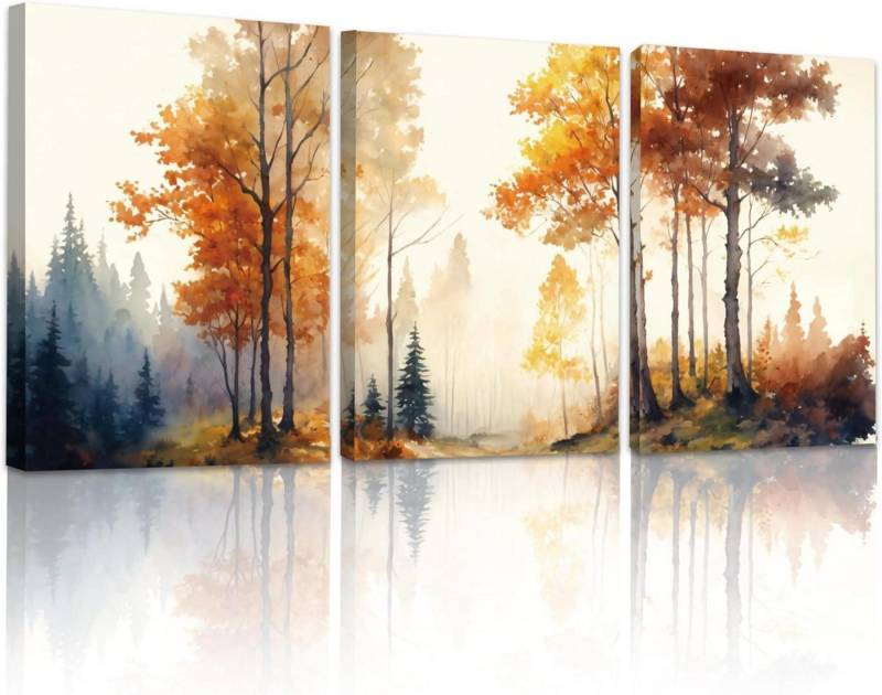 MHARTK66 Leinwandbild Aquarell Nebel Wald Leinwand Bilder Set Wohnzimmer Schlafzimmer von MHARTK66