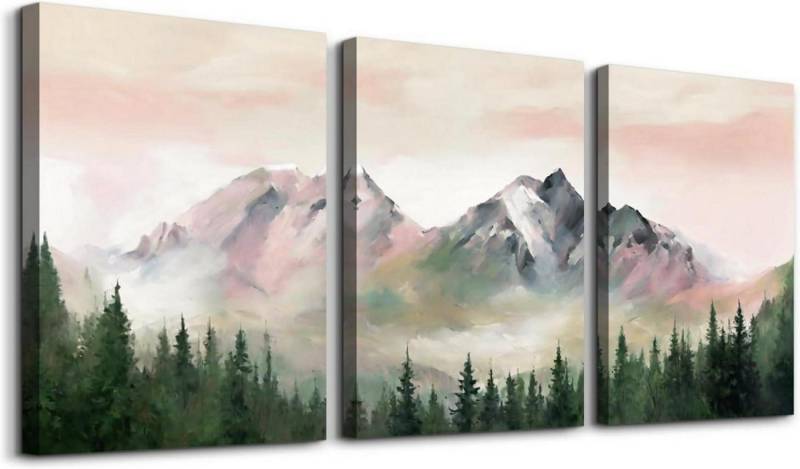 MHARTK66 Leinwandbild Aquarell Wald Leinwand Bilder Set Wohnzimmer Schlafzimmer Badezimmer von MHARTK66
