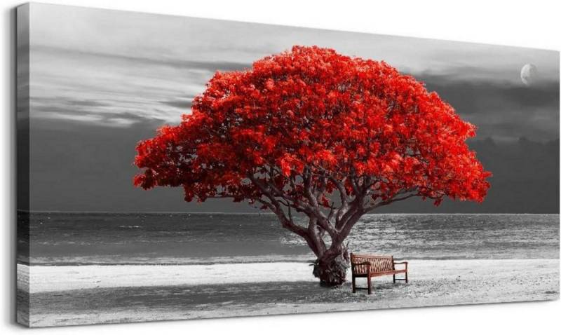 hyidecorart Leinwandbild Bilder Baum Rote Natur Leinwand Bilder Moderne Wanddeko 50x100 cm von hyidecorart