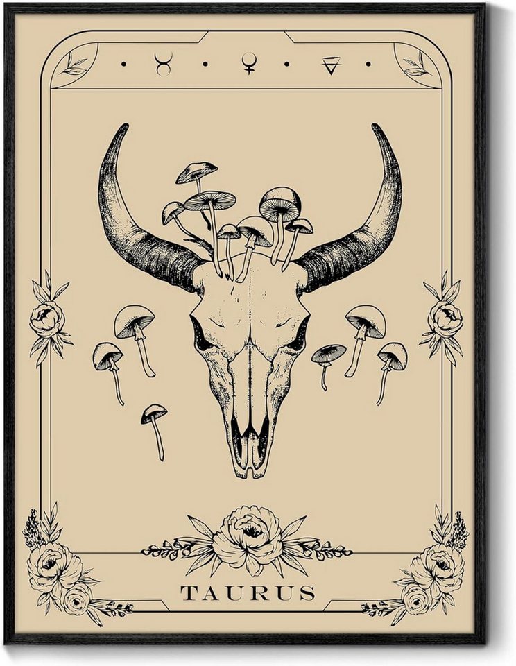 MHARTK66 Leinwandbild Konstellation Leinwand Bilder mit Rahmen Schwarz 30x40 cm Stier Tarot von MHARTK66