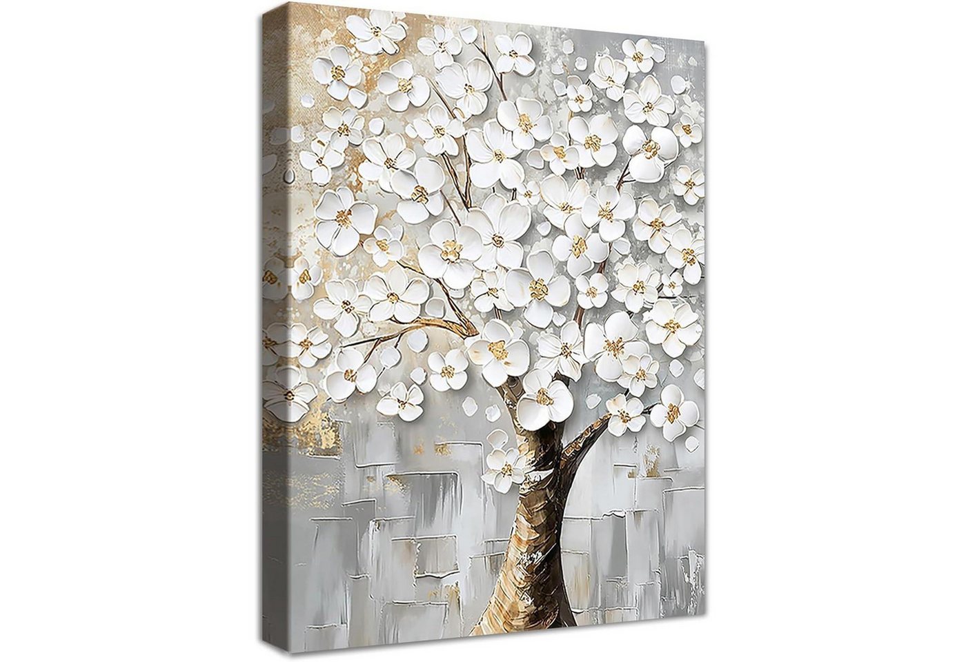 LuxusKollektion Leinwandbild Leinwandbild Blumenbaum Rahmen Wandbild 40L x 60B cm Weiße Blumen Baum von LuxusKollektion