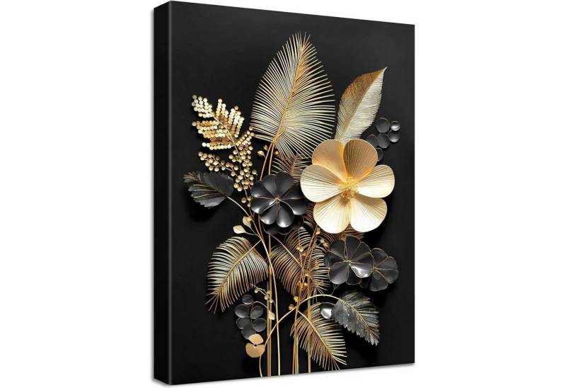 LuxusKollektion Leinwandbild Leinwandbild Kunstdruck Rahmen 40L x 60B cm 3D Schwarzgold Blumen LuxusKollektion Leinwandbild Leinwandbild Kunstdruck Rahmen 40L x 60B cm 3D Schwarzgold Blumen von LuxusKollektion