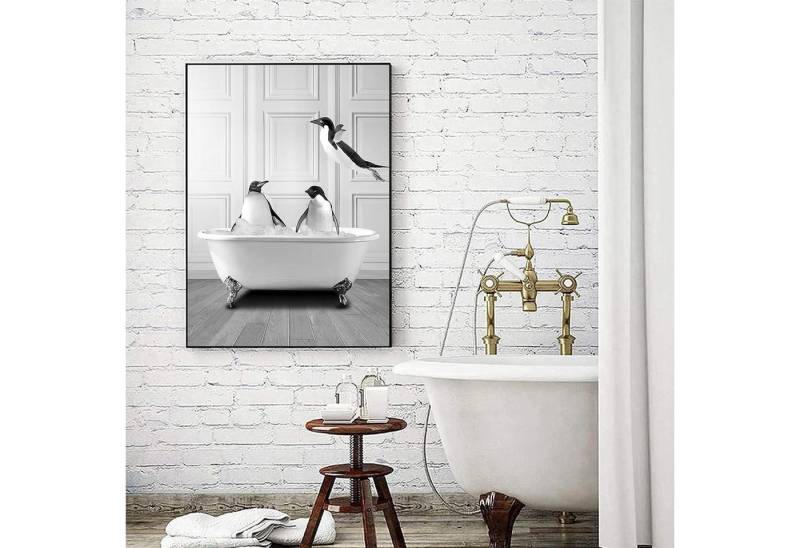 LuxusKollektion Leinwandbild Leinwandbilder Hochlandrind Badewanne Badezimmer QE3 70L x 100B cm von LuxusKollektion