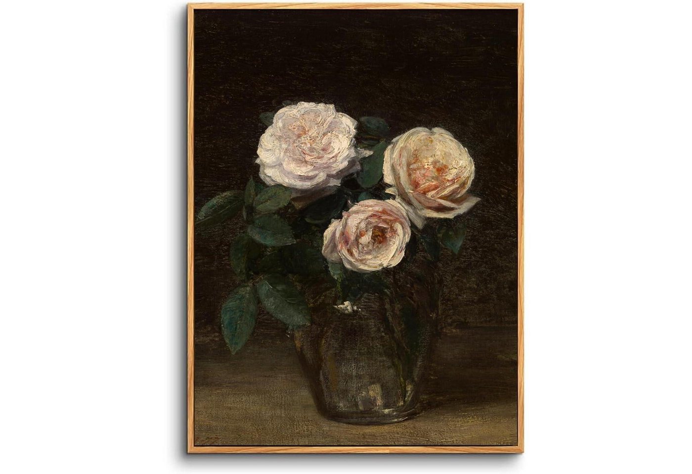 LuxusKollektion Leinwandbild Leinwandbilder Vintage Rosen in Glasvase-Rahmen Holz 60L x 40B cm von LuxusKollektion