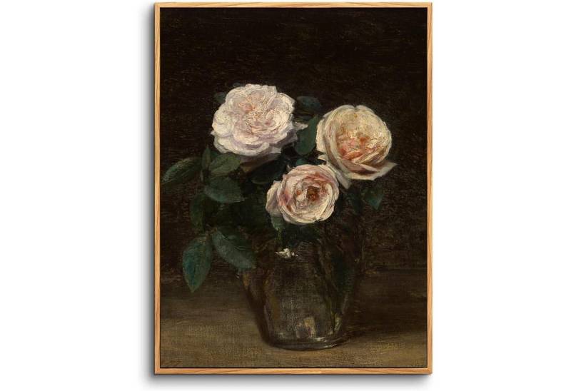 LuxusKollektion Leinwandbild Leinwandbilder Vintage Rosen in Glasvase-Rahmen Holz 60L x 40B cm von LuxusKollektion