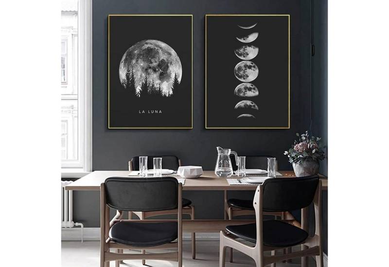 LuxusKollektion Leinwandbild Poster Set 2 Mondphasen Kunstdruck Wandbild Schlafzimmer 40x50cm von LuxusKollektion