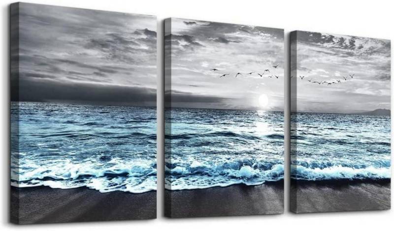 MHARTK66 Leinwandbild Sonnenaufgang Leinwandbild Strand Meer Landschaft 40x30 cm Grau Blau von MHARTK66