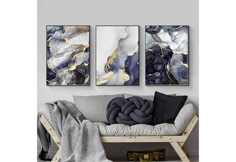 LYBOHO Leinwandbild Wandbilder Wohnzimmer - Grau Golden Fluid Art Marmor Textur von LYBOHO