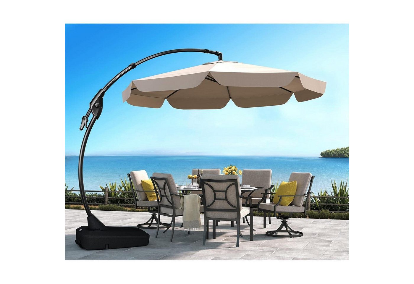 LuxusKollektion Marktschirm Sonnenschirm 300cm Kurbel Schirmständer Neigung UPF50 Beige Rund 3M von LuxusKollektion