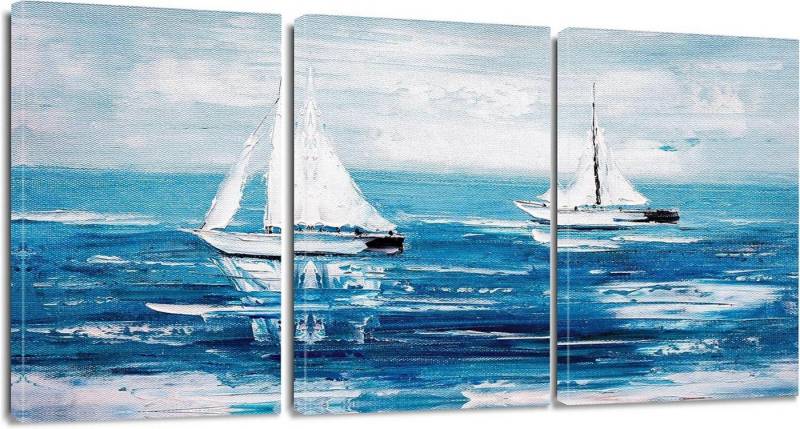 Artscope Mehrteilige Bilder 3-teilig Leinwandbilder Blauer Ozean Segelboot 30x40 cm Wandbild von Artscope