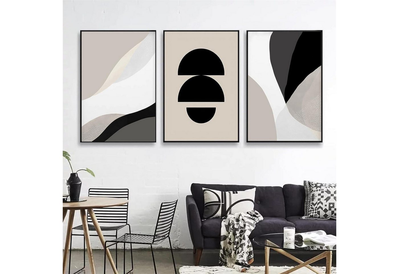 Trayosin Mehrteilige Bilder 3-teiliges Premium Poster Set Schwarz Beige Abstrakt Moderne Trayosin Mehrteilige Bilder 3-teiliges Premium Poster Set Schwarz Beige Abstrakt Moderne von Trayosin