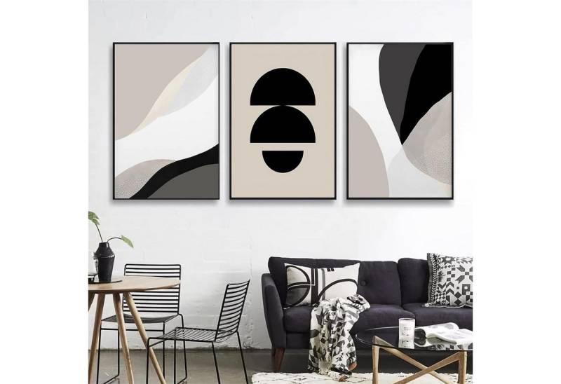 Trayosin Mehrteilige Bilder 3-teiliges Premium Poster Set Schwarz Beige Abstrakt Moderne von Trayosin