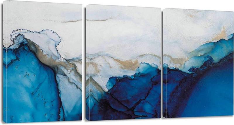 Artscope Mehrteilige Bilder 3teiliges Abstract Leinwandbild Marmor Blau Weiß Druck 30x40cm von Artscope