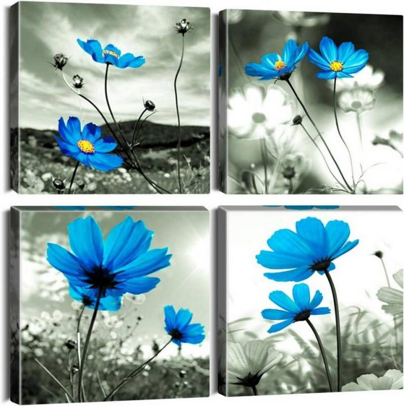 Artscope Mehrteilige Bilder 4-teiliges Leinwandbild Blaue Blumen Kunstdruck 30x30 cm Wandbild von Artscope